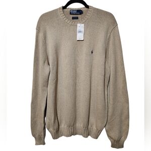 NEW! Polo by Ralph Lauren 100% Cotton Tan Crewneck Knit Sweater Large